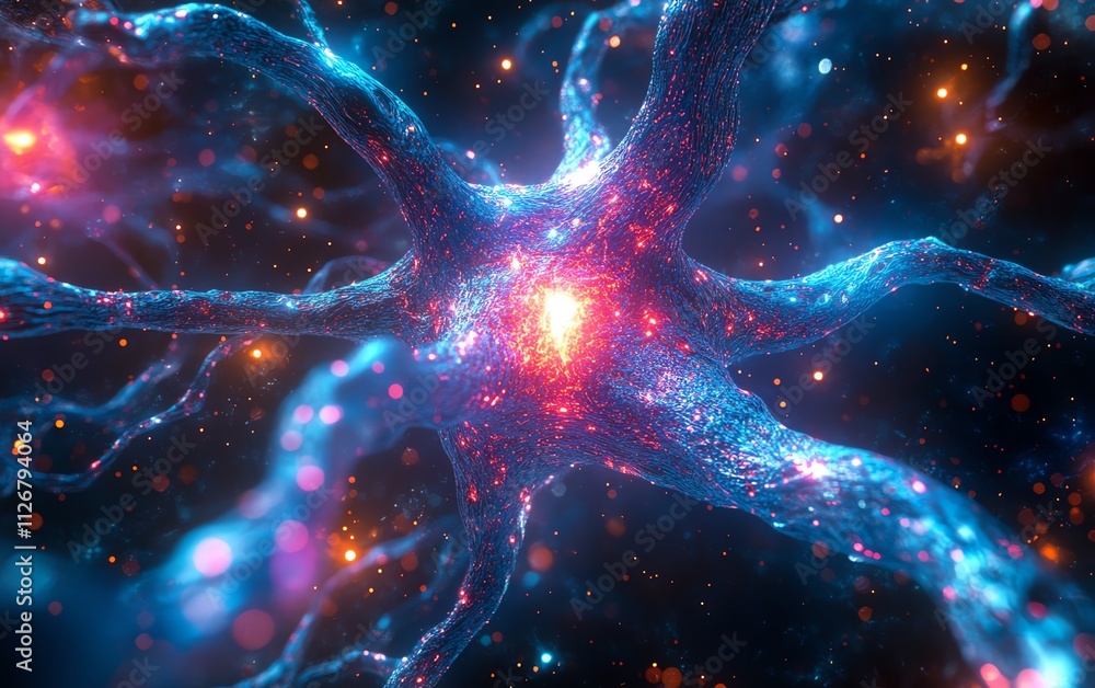 Aufkleber An abstract digital network with vibrant, interconnected nodes symbolizing advanced communication and data exchange, set in a hightech futuristic world
