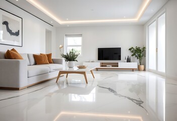 Fototapeta premium Modern White Living Room Interior with Sleek Design. Generative AI
