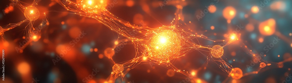 Aufkleber A complex, abstract network of luminous nodes connected by bright lines, symbolizing digital data exchange and neural networks in a futuristic, techinspired environment