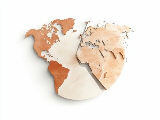 inequality wealth social concept, A stylized, half-relief map of the world, showcasing continents in a minimalistic design with earthy tones and textures.