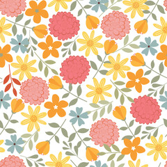 Millefleur Spring Wildflowers Bloom Floral Seamless Surface Pattern