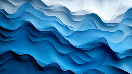 Fototapeta premium Abstract blue and white wavy layers background.