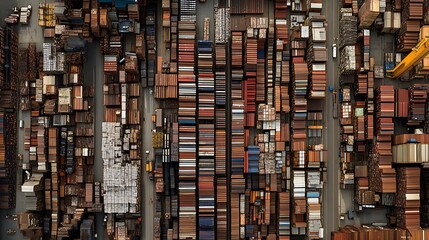 Aerial View of a Shipping Container Yard Stacked High