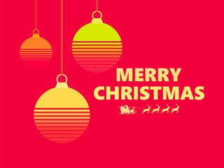 Fototapeta premium Merry Christmas. Greeting card with a hanging Christmas ball in retro style of the 80s. Synthwave and retrowave style. Festive design for invitation, banners and posters. Vector illustration