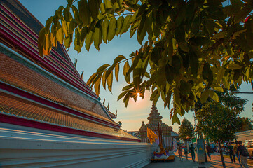 Picture of pagodas in Wat Pho in Bangkok, Thailand, one of Thailand's oldest temples.