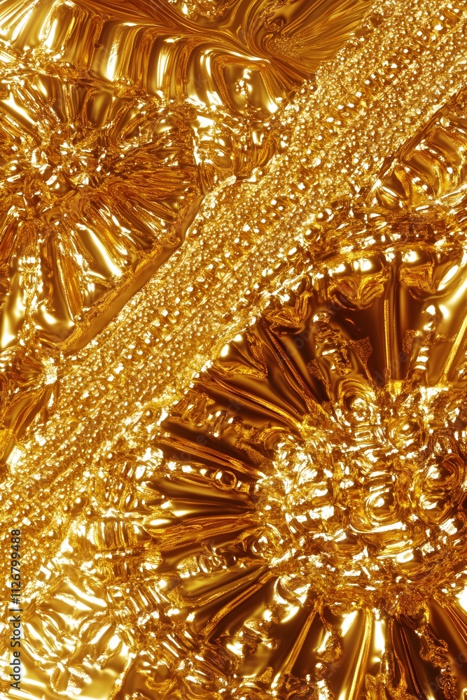 Aufkleber a close-up of shiny, textured golden material with intricate patterns and reflections.