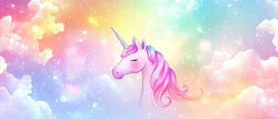 Magical Pastel Unicorn in a Dreamy Rainbow Sky