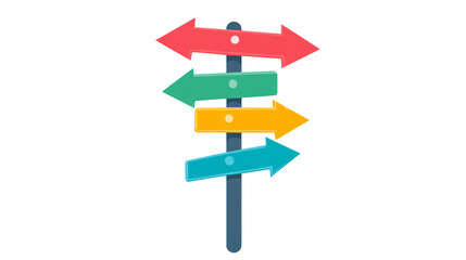 An icon of a directional signpost with colorful arrows pointing in various directions, against a white background