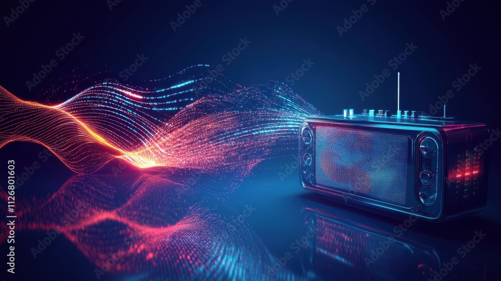 Poster retro television broadcasting digital waves abstract neon art digital broadcasting retro futurism
