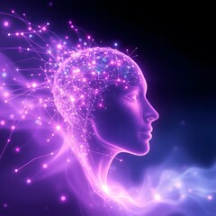 Creative light art depicting AI technology with an ethereal spiritual vibe, featuring a light aura, mystical feeling, artistic lighting and abstract patterns