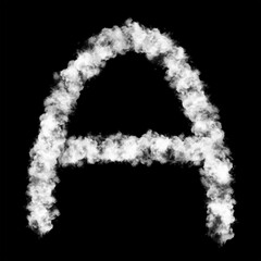 The letter "A" of the English alphabet made by Sky or Cloud effect, White color, Fog or smoke isolated on black background,  Mist or smog Special effect, Illustration design, Alphabet A-Z