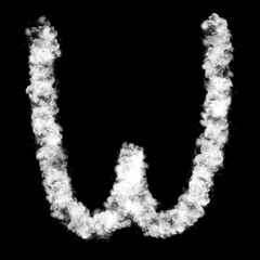 The letter "W" of the English alphabet made by Sky or Cloud effect, White color, Fog or smoke isolated on black background,  Mist or smog Special effect, Illustration design, Alphabet A-Z