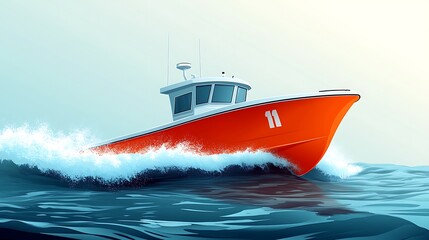 Fototapeta premium Red Number Eleven Boat Sailing Through Ocean Waves