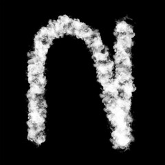 The letter "N" of the English alphabet made by Sky or Cloud effect, White color, Fog or smoke isolated on black background,  Mist or smog Special effect, Illustration design, Alphabet A-Z