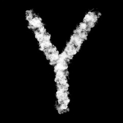 The letter "Y" of the English alphabet made by Sky or Cloud effect, White color, Fog or smoke isolated on black background,  Mist or smog Special effect, Illustration design, Alphabet A-Z