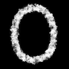 The letter "O" of the English alphabet made by Sky or Cloud effect, White color, Fog or smoke isolated on black background,  Mist or smog Special effect, Illustration design, Alphabet A-Z
