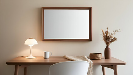 interior of a room with a table and mirror