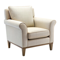 Fototapeta premium Comfortable modern chair with neutral upholstery perfect for cozy living room setups