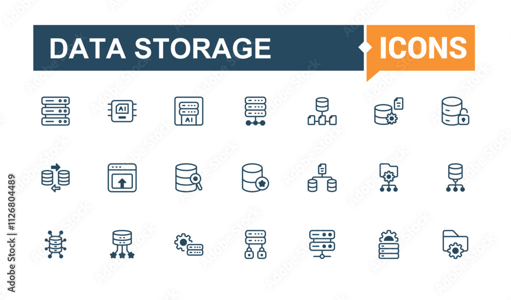 Aufkleber data storage thin line icon set. containing computer, database, global, business, information, syste