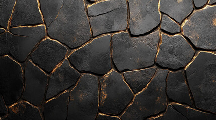 abstract dark black cracked stone or concrete wall symbolizes resilience, struggle, and strength. The fragmented texture evokes a sense of brokenness, yet it reflects the beauty in imperfection