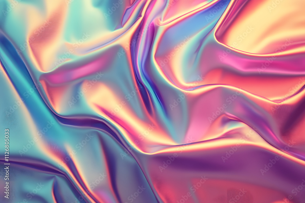 Poster dynamic colorful satin waves abstract design textile art studio environment close-up view visual aes