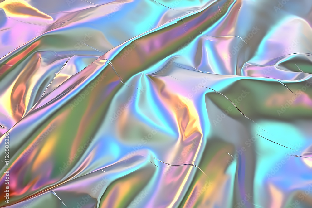 Poster iridescent fabric draping abstract art close-up shot colorful background textured surface visual ins