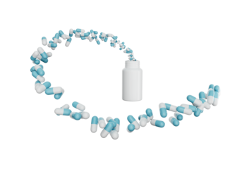 3d Empty White Pill Bottle With Antibiotic capsules Flying Coming In The Air 3d Illustration
