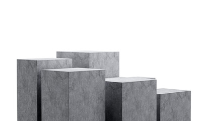 3d Six Grey Empty Concrete Podium Isolated On White Background, 3d illustration
