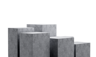 3d Six Grey Empty Concrete Podium Isolated On White Background, 3d illustration
