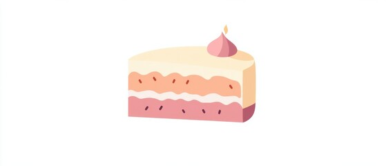 Delicious ThreeLayered Cake Slice with Pink Frosting and Candle