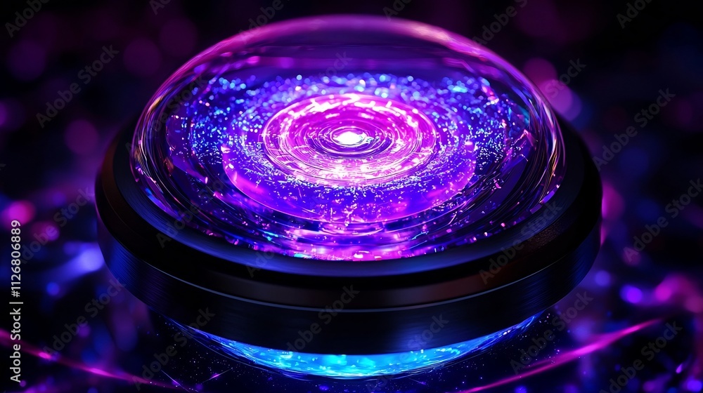 Poster close up view of a state of the art iris scanner paired with a floating holographic screen showcasin