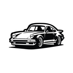 Vintage Germany Sport Coupe Car. Classic Retro Car Monochrome Vector Illustration
