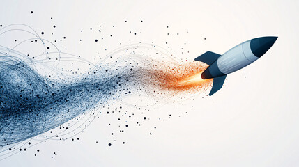 A stylized rocket icon with data streams trailing behind, symbolizing startup growth, digital innovation, and online marketing strategies. 