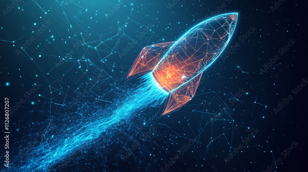 Aufkleber a stylized rocket icon with data streams trailing behind, symbolizing startup growth, digital innova