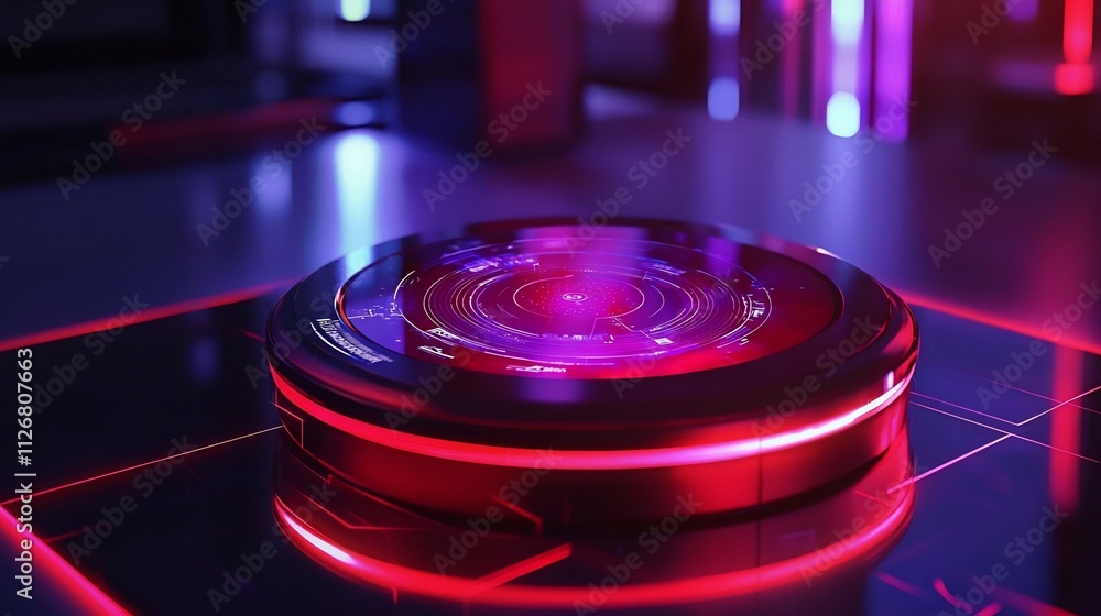 Poster close up view of a high tech thermal detector paired with a holographic display showing detailed the