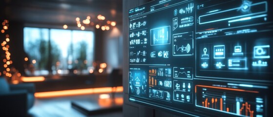 Futuristic Smart Home Control Panel Interface Display on Wall