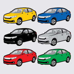 Colorful sedan cars isolated cartoon vector
