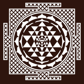 Shri Chakra Yantra symbol. cosmic conductor of energy. sriyantra mantra for power and joy of life