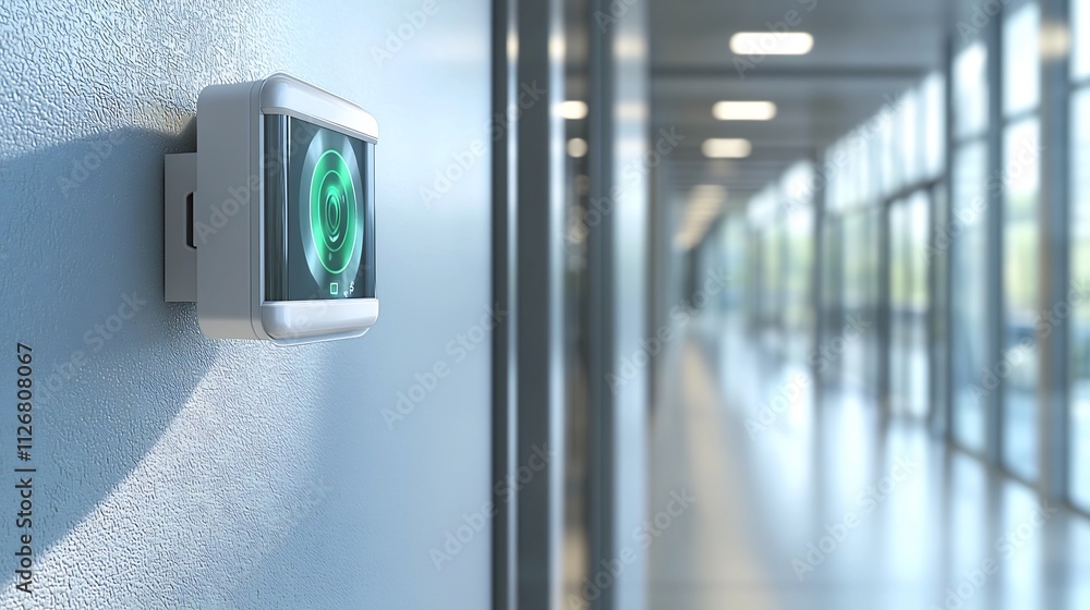 Poster close up view of an advanced motion sensor integrated with a holographic display projecting live mot
