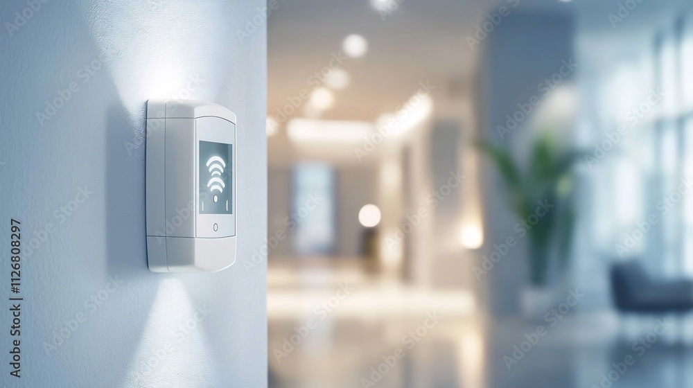 Poster photograph of a motion detection sensor with a holographic interface displaying dynamic movement tra