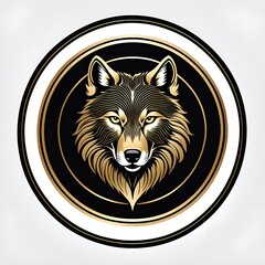 Wolf head surrounded by black circle.