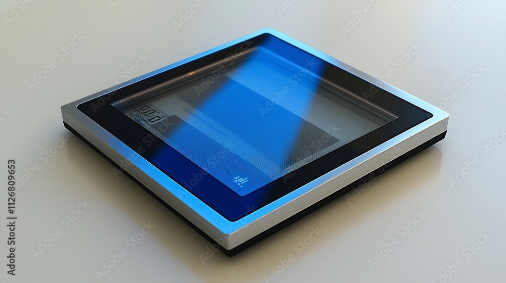 Poster photograph of a contemporary digital weighing scale placed on a clean white surface showcasing its s
