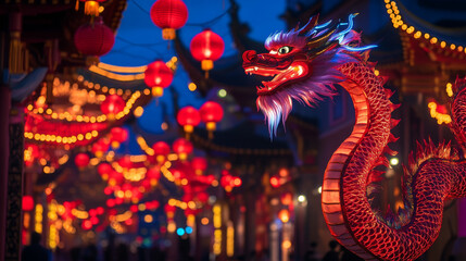 Obraz premium Golden Chinese Dragon Statue in Traditional Festival Setting