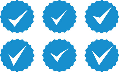 Set of verified badges. Blue check mark icon. Set of Verified badge profile icons set. vSocial media checks, Instagram verified badge, verification icons and guaranteed signs. 