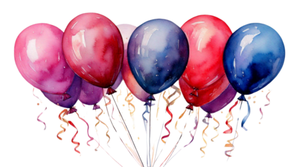Watercolor Painting of Vibrant Balloons Floating in Air, Festive Celebration Decor, Birthday Party Supplies, Colorful Air Balloons