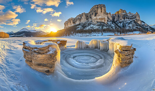 Winter in mountains, beautiful landscape of north unhabitable land 