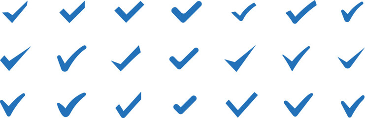 Blue check mark icon. Check mark vector icons. Checkmark vector symbols set. Blue checkmark isolated on white background