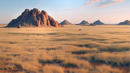 Naklejka premium Beautiful African desert landscape with bald granite peaks as in Namibia 