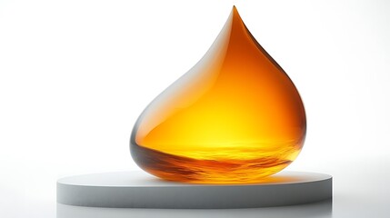 Amber Liquid Drop on White Platform