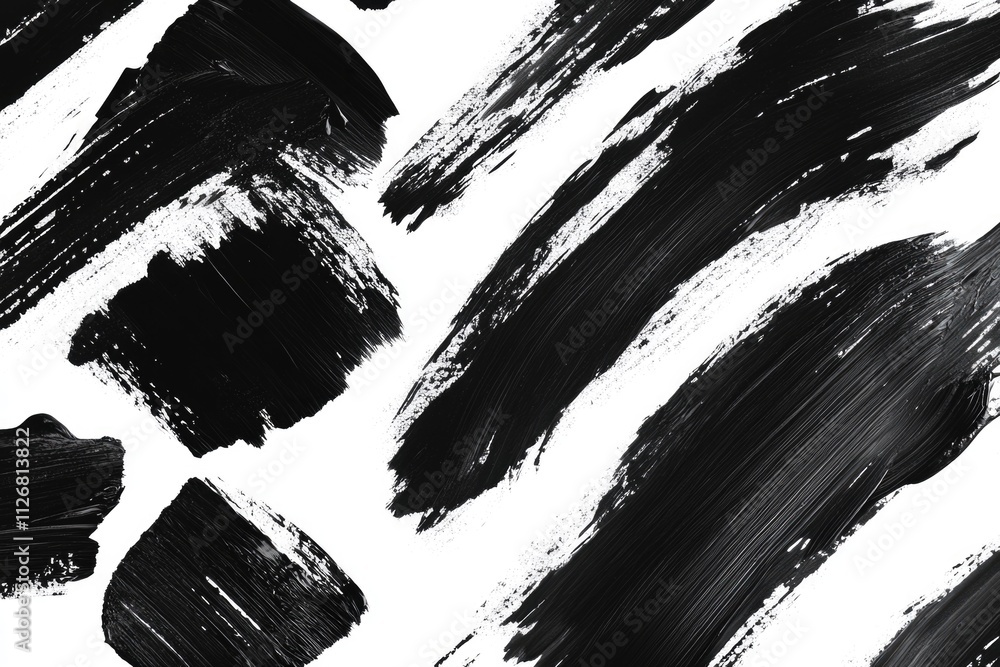 Poster variety of black and white brush strokes, creating a sense of movement and energy. the brush strokes
